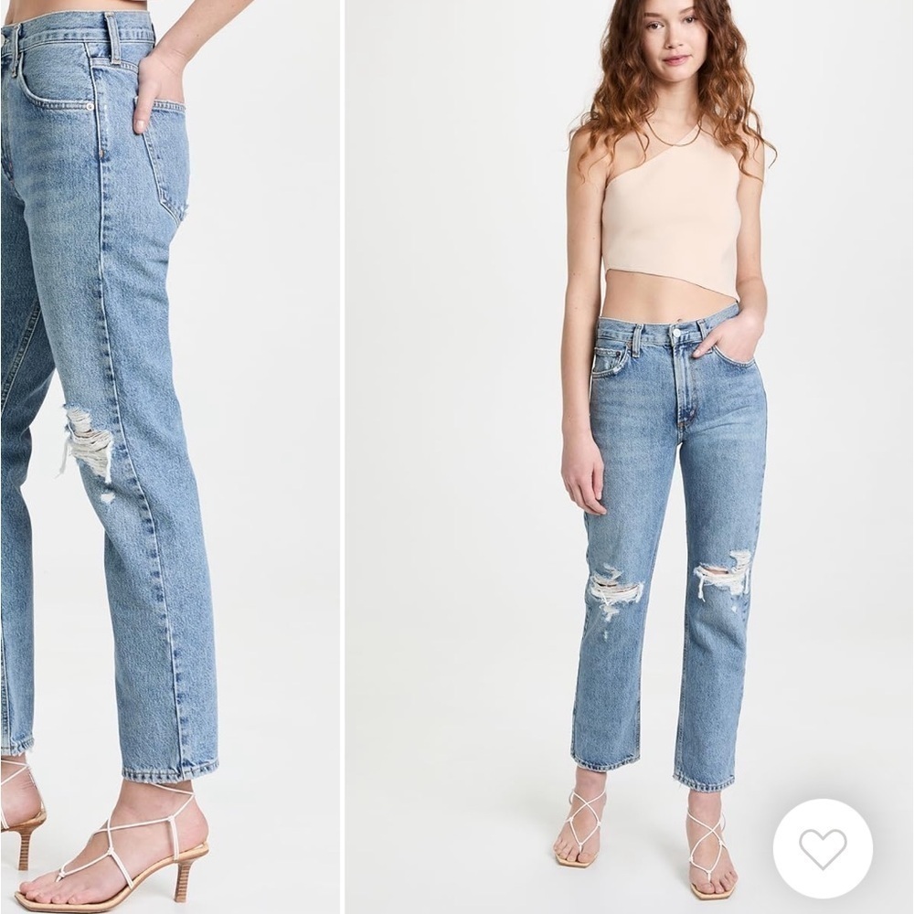 Agolde Mia Mid Rise Straight Leg Distressed Jeans in Rule Size 29 - Picture 3 of 13